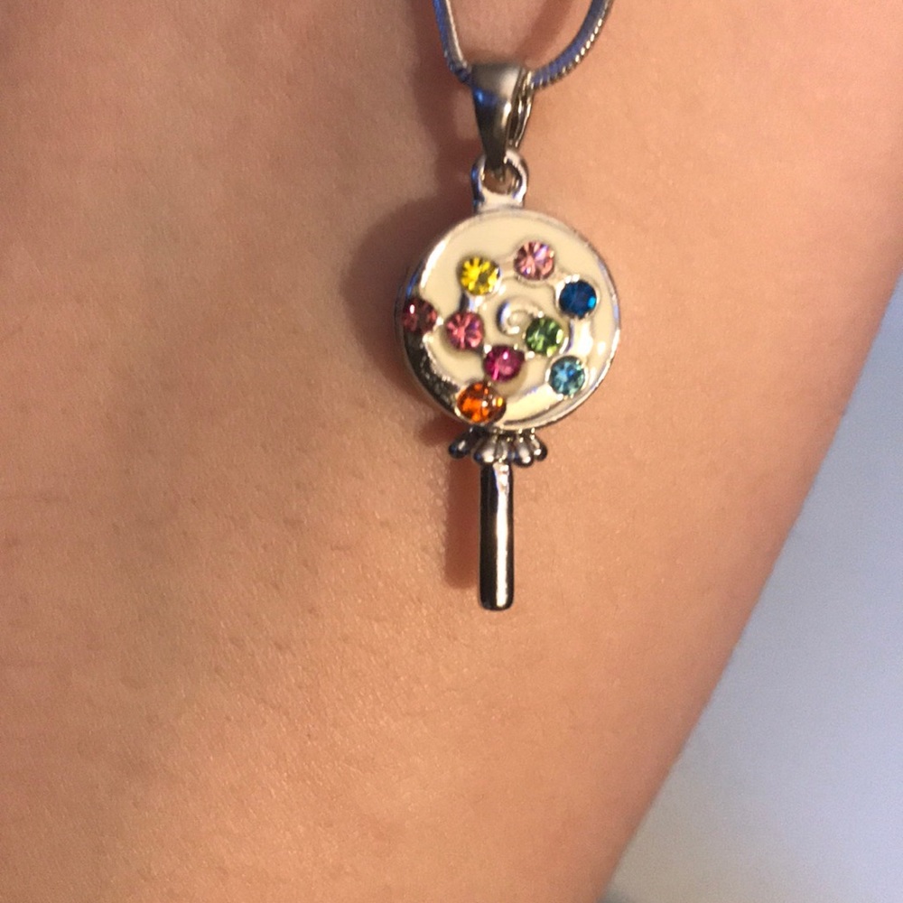 Lollipop charm with silver necklace